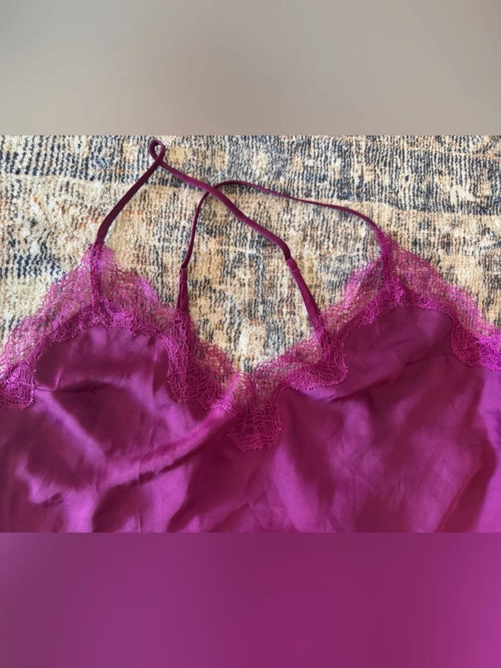 Victoria's Secret Magenta Lace-Trim Slip Chemise